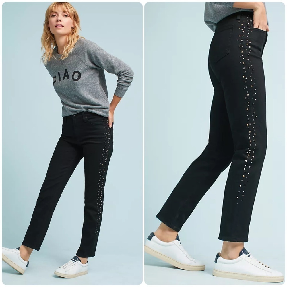 AG The Isabella Black High-Rise Straight Studded Jeans size 26 NEW
